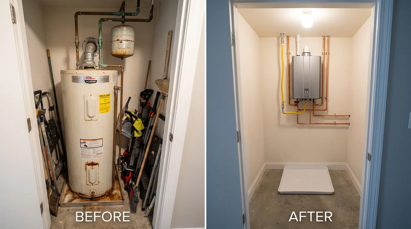 Tank water heater versus wall-mounted tankless unit comparison for Jackson, WI homeowners